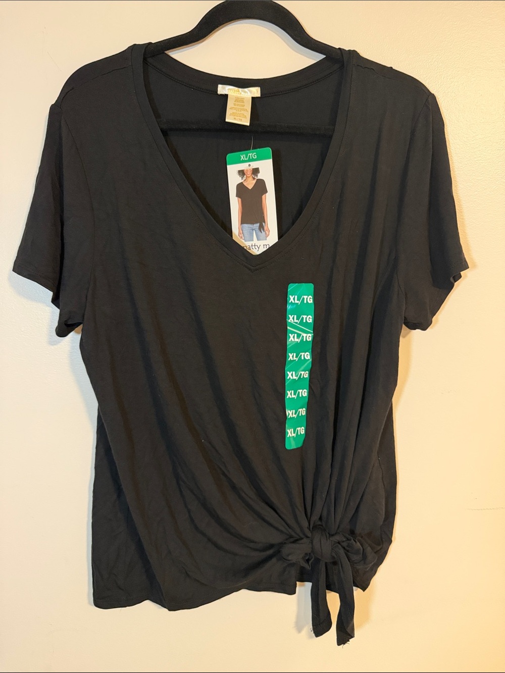 Matty M Black V-Neck Short Sleeve Knot Tee
